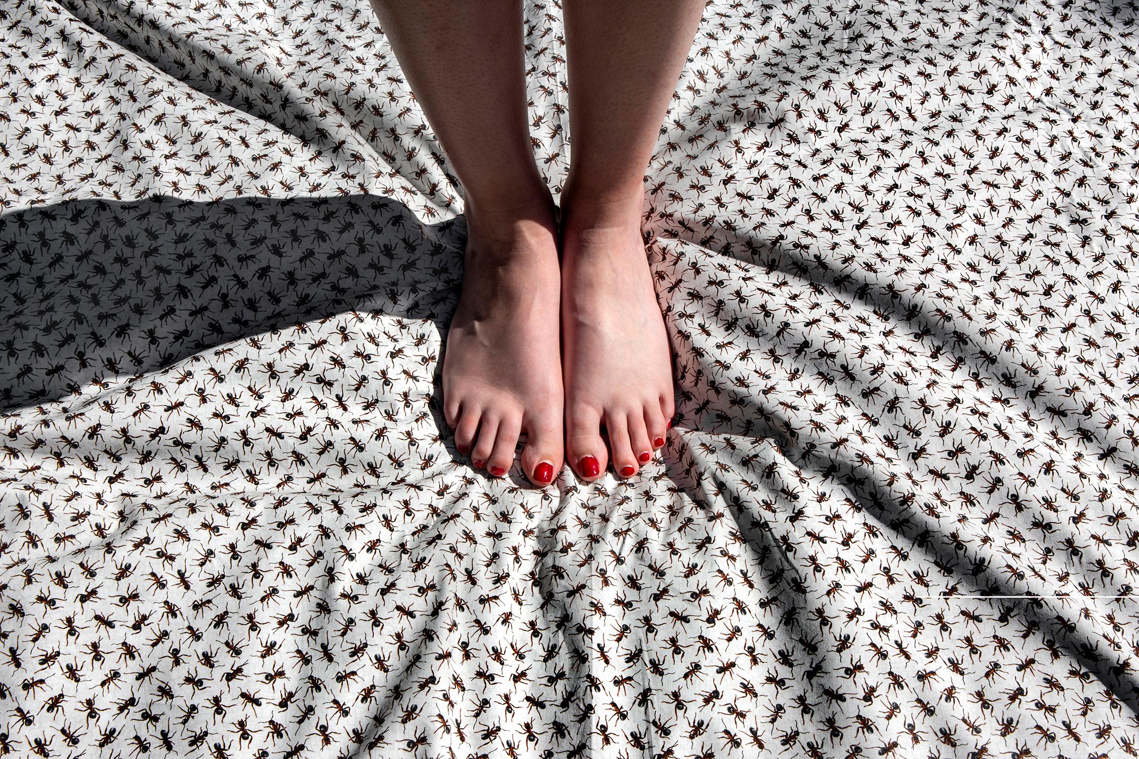Shannon Davis Color Photograph - "Surrounded" Southern, ants, staged photography, feet, figurative black & white