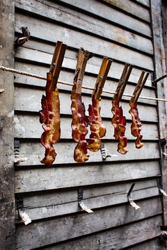 "Sweat" - Southern, still life photography, conceptual, bacon, clothesline