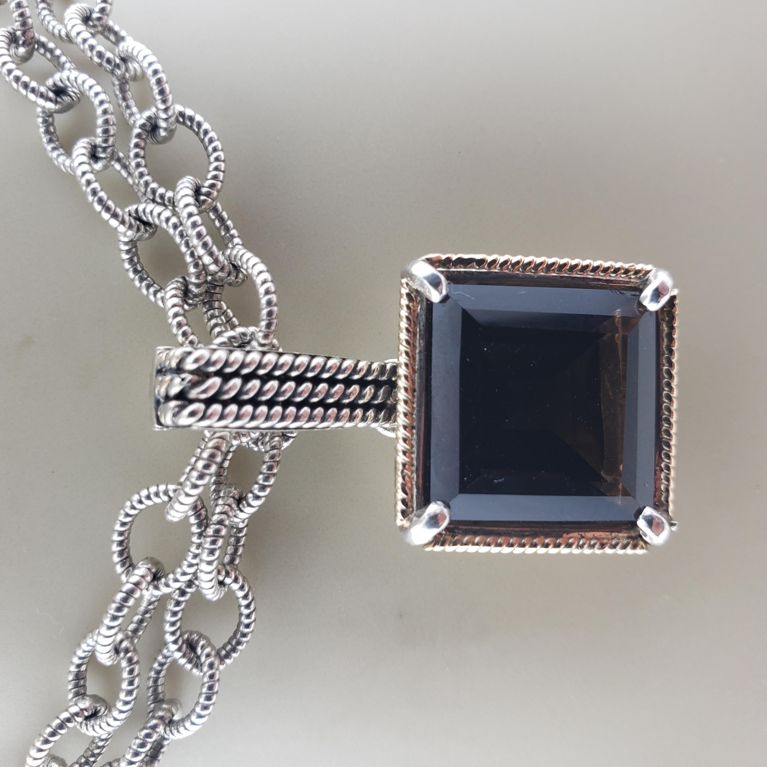 Shannon Diego 2001 Sterling Silber 14K Gelbgold & Rauchtopas Gliederhalskette 3