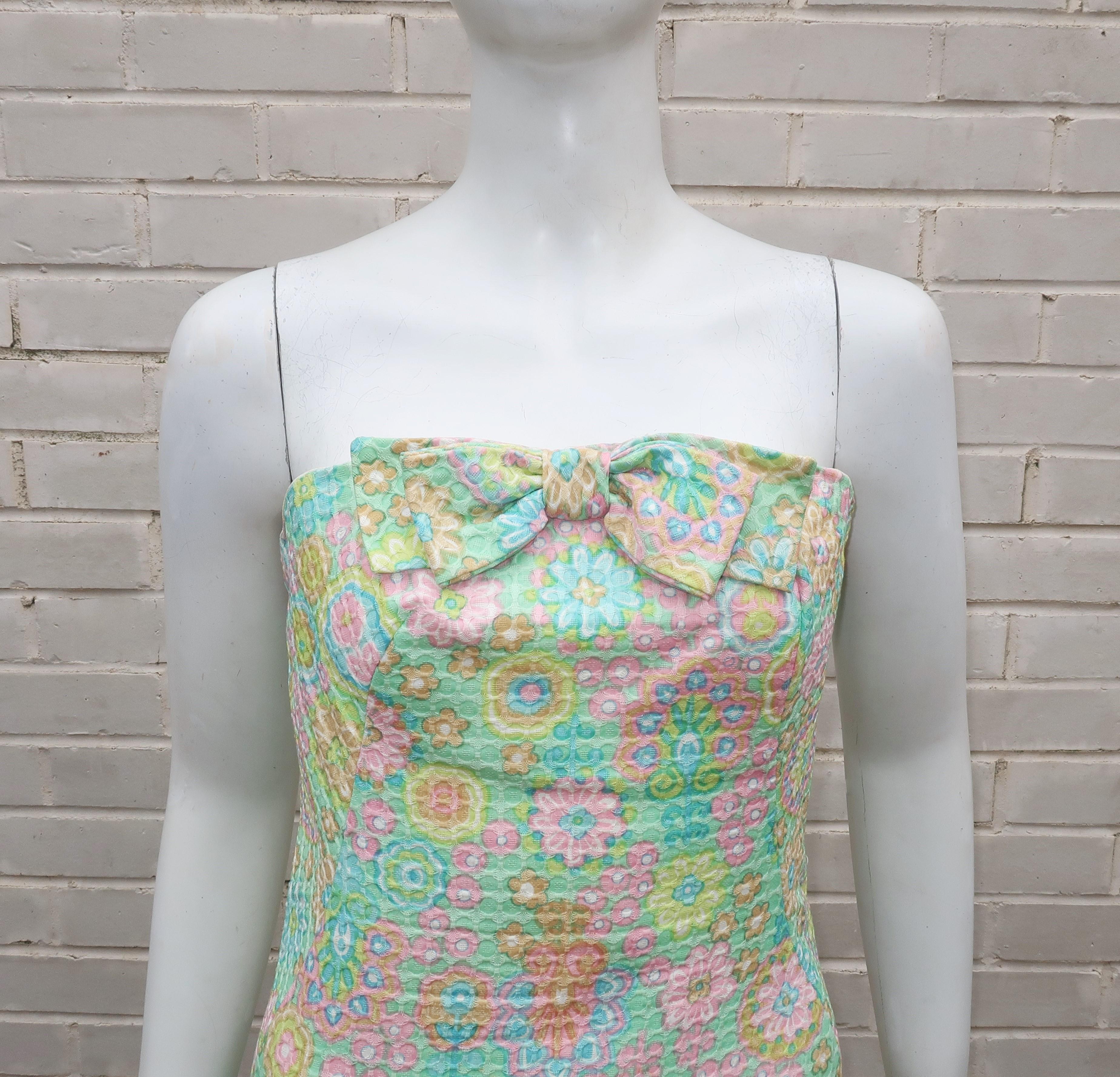 Shannon Rodgers for Jerry Silverman Floral Pique Strapless Dress, 1960's In Good Condition In Atlanta, GA
