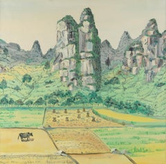 Shanquan Liang Landscape Original Oil On Canvas "View with Mountains"
