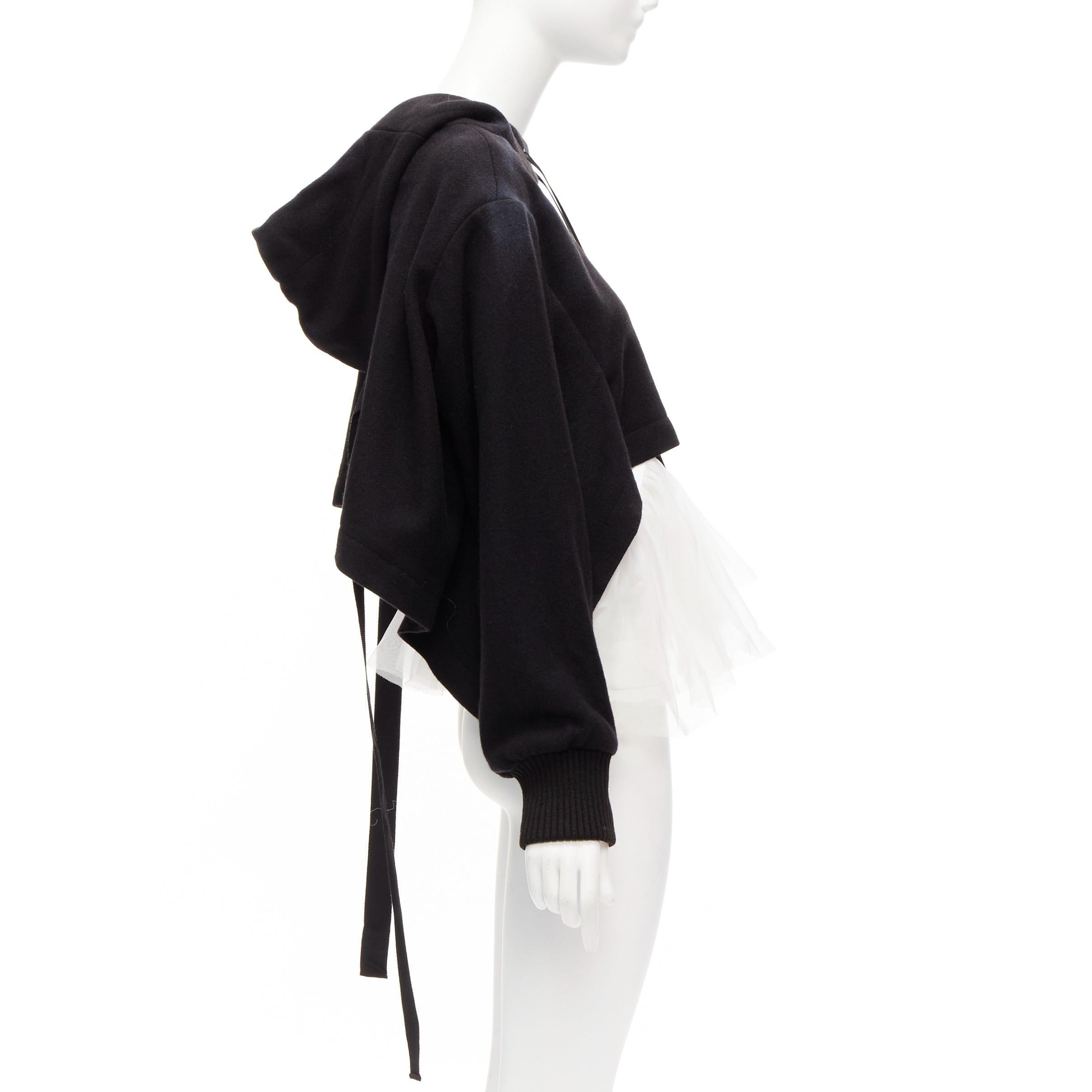 SHANSHAN RUAN black black yak white silk detachable tulle layer hoodie FR36 XS In Fair Condition For Sale In Hong Kong, NT