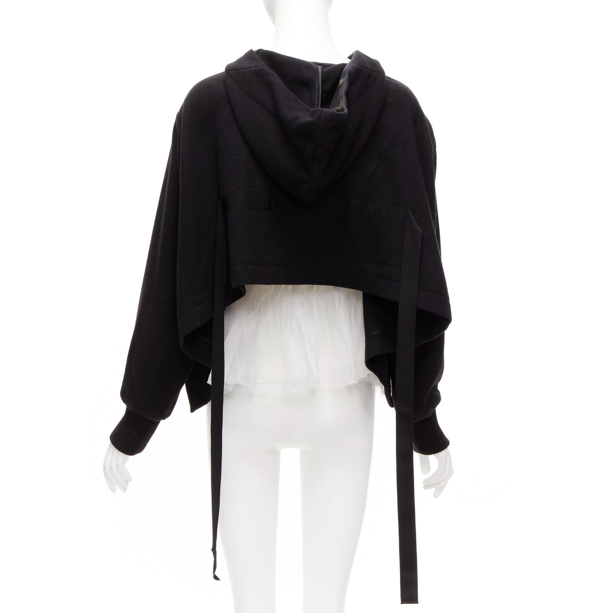 Women's SHANSHAN RUAN black black yak white silk detachable tulle layer hoodie FR36 XS For Sale