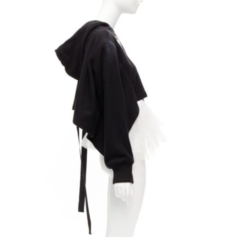 SHANSHAN RUAN nero nero yak bianco seta staccabile tulle strato felpa con cappuccio FR36 XS In condizioni discrete in vendita a Hong Kong, NT