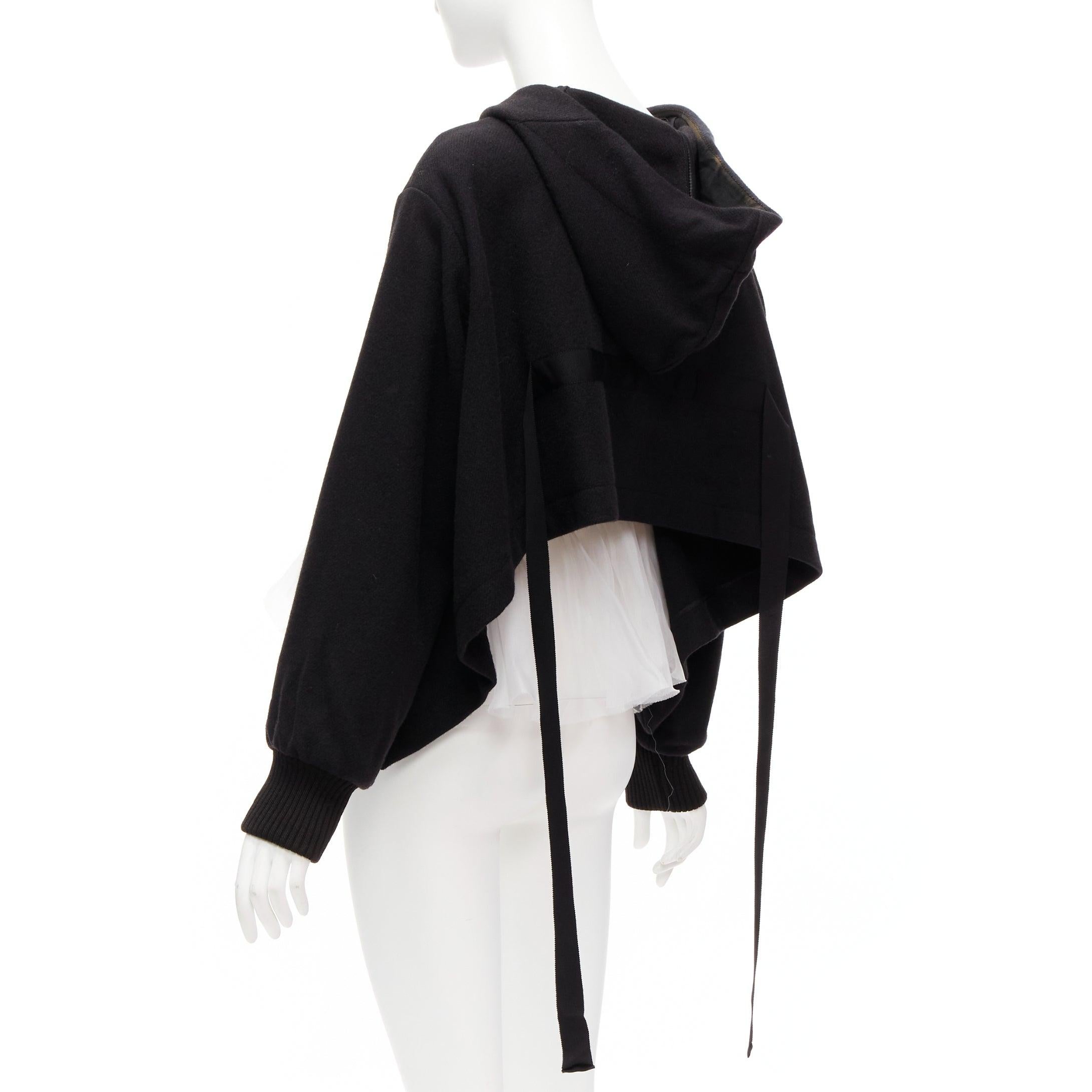 SHANSHAN RUAN black black yak white silk detachable tulle layer hoodie FR36 XS For Sale 1