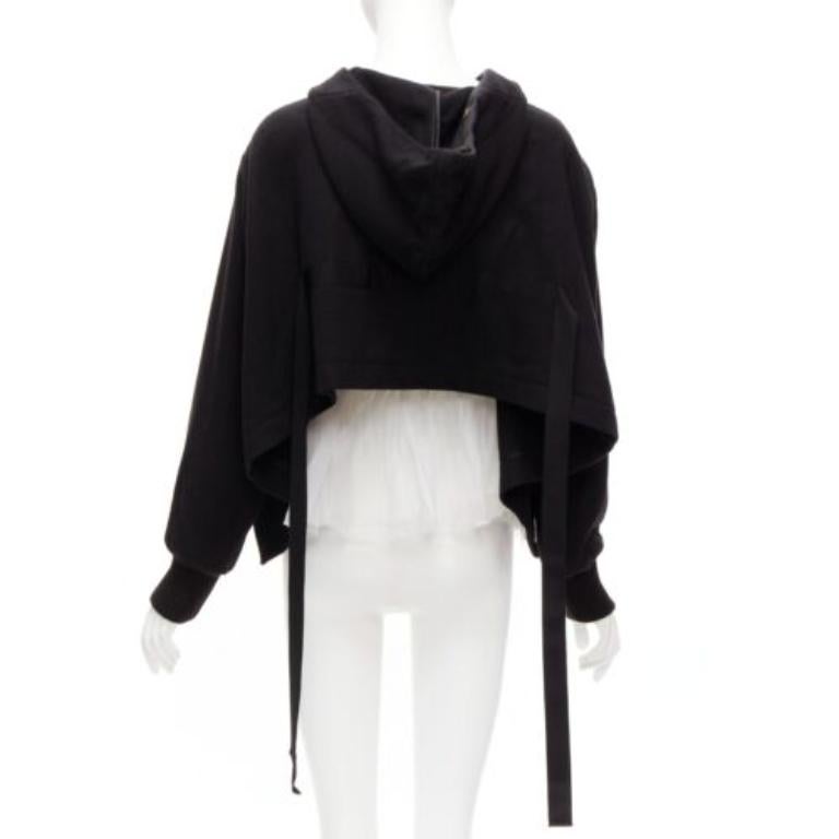 Donna SHANSHAN RUAN nero nero yak bianco seta staccabile tulle strato felpa con cappuccio FR36 XS in vendita