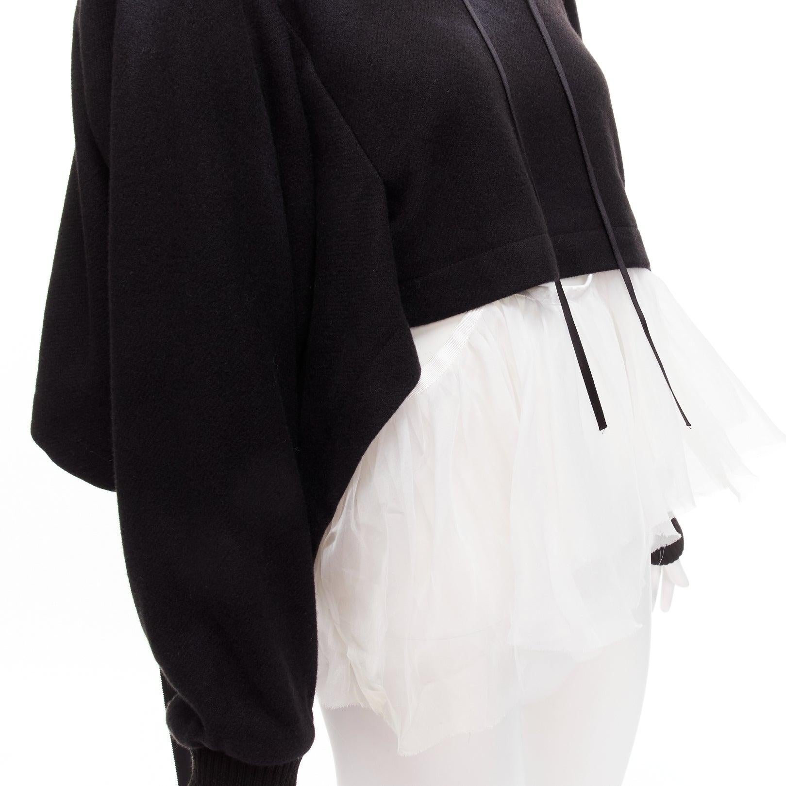 SHANSHAN RUAN black black yak white silk detachable tulle layer hoodie FR36 XS For Sale 2
