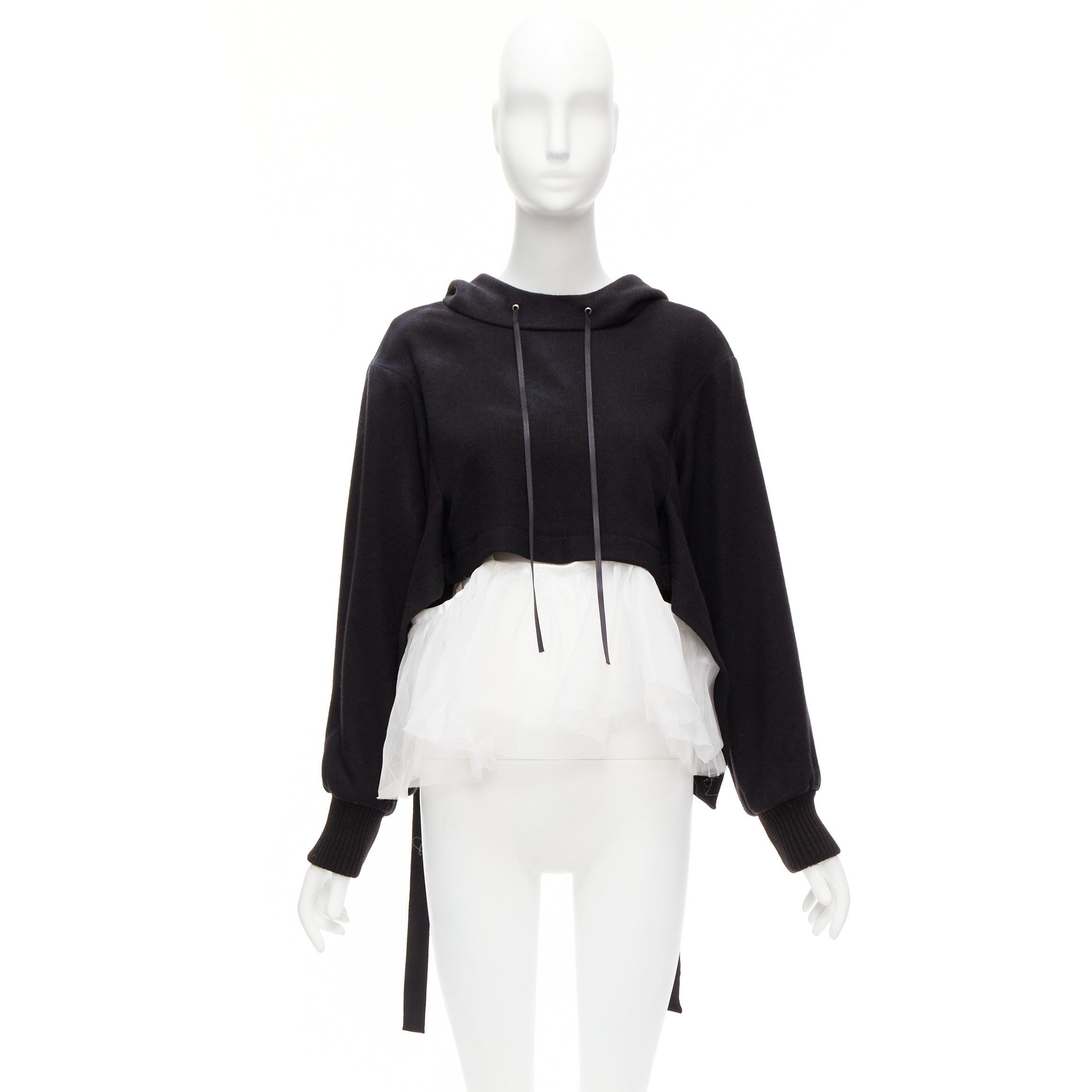 SHANSHAN RUAN black black yak white silk detachable tulle layer hoodie FR36 XS For Sale 5