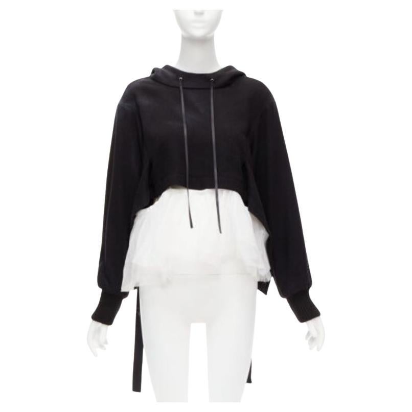 SHANSHAN RUAN nero nero yak bianco seta staccabile tulle strato felpa con cappuccio FR36 XS