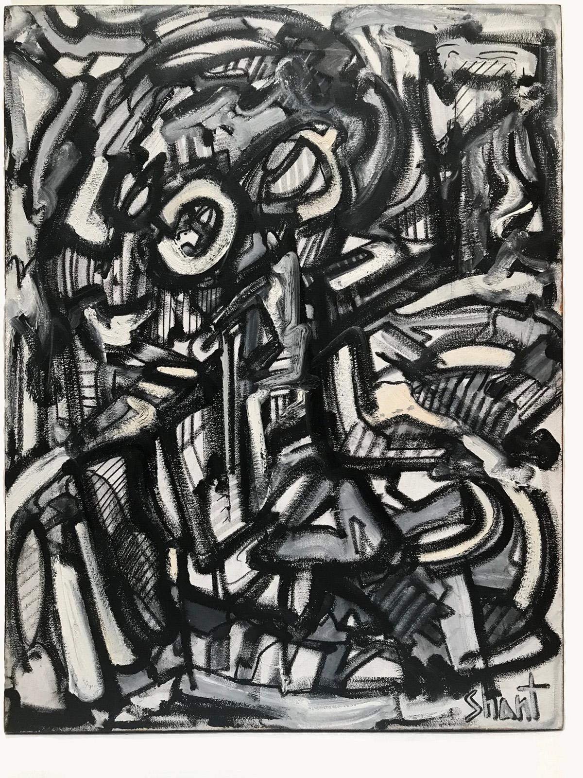 In this abstract expressionist painting by Shant, the tension between black and white creates an immediate, palpable sense of unease, which could recall the chaos and turmoil often associated with Lebanon's complex history. Indeed, Shank was born in