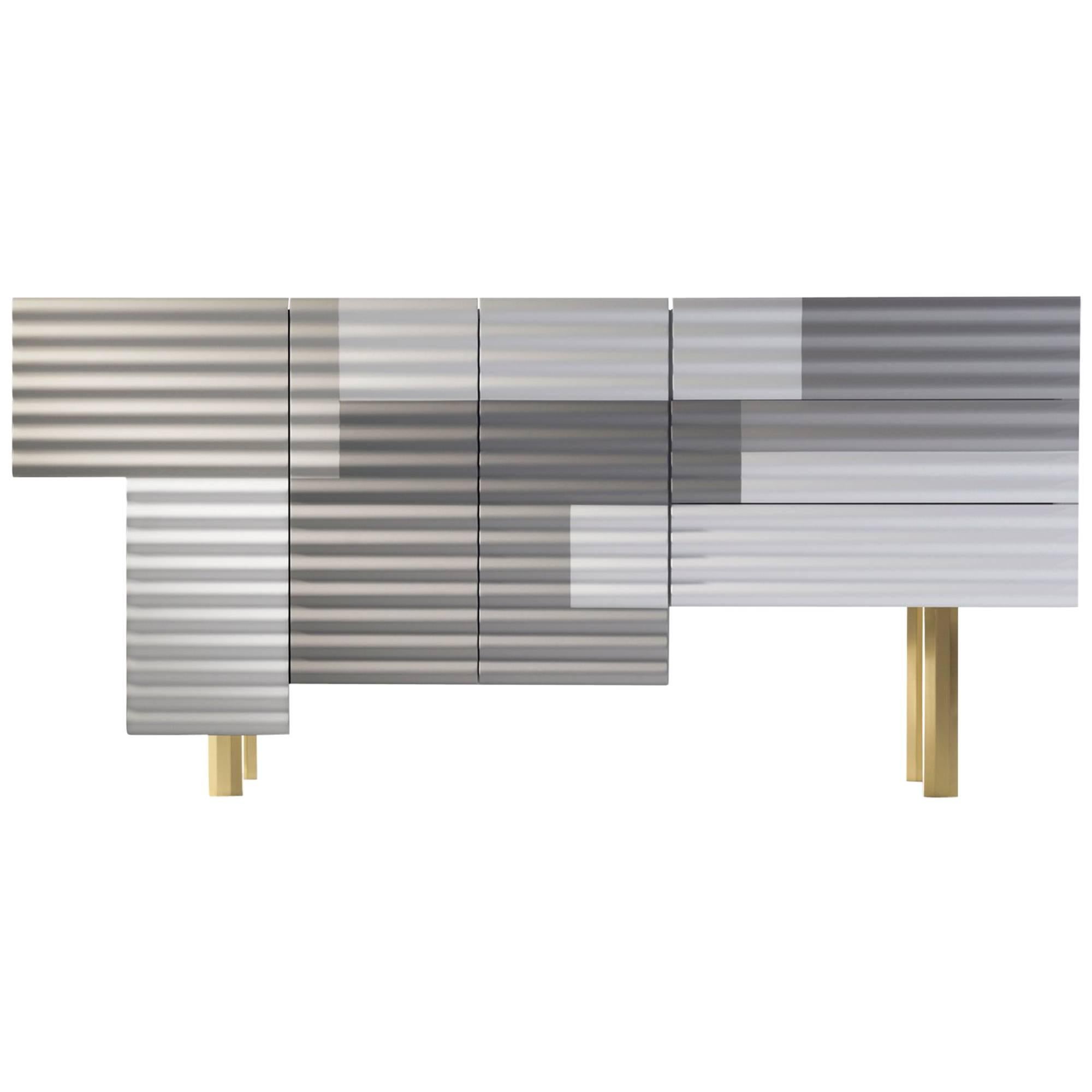 Contemporary sideboard "Shanti" folding doors, grey, white by Doshi Levin, Spain