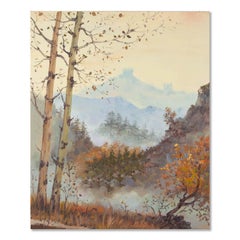 Shanwen Mou Paesaggio originale olio su tela "Mattina in montagna"