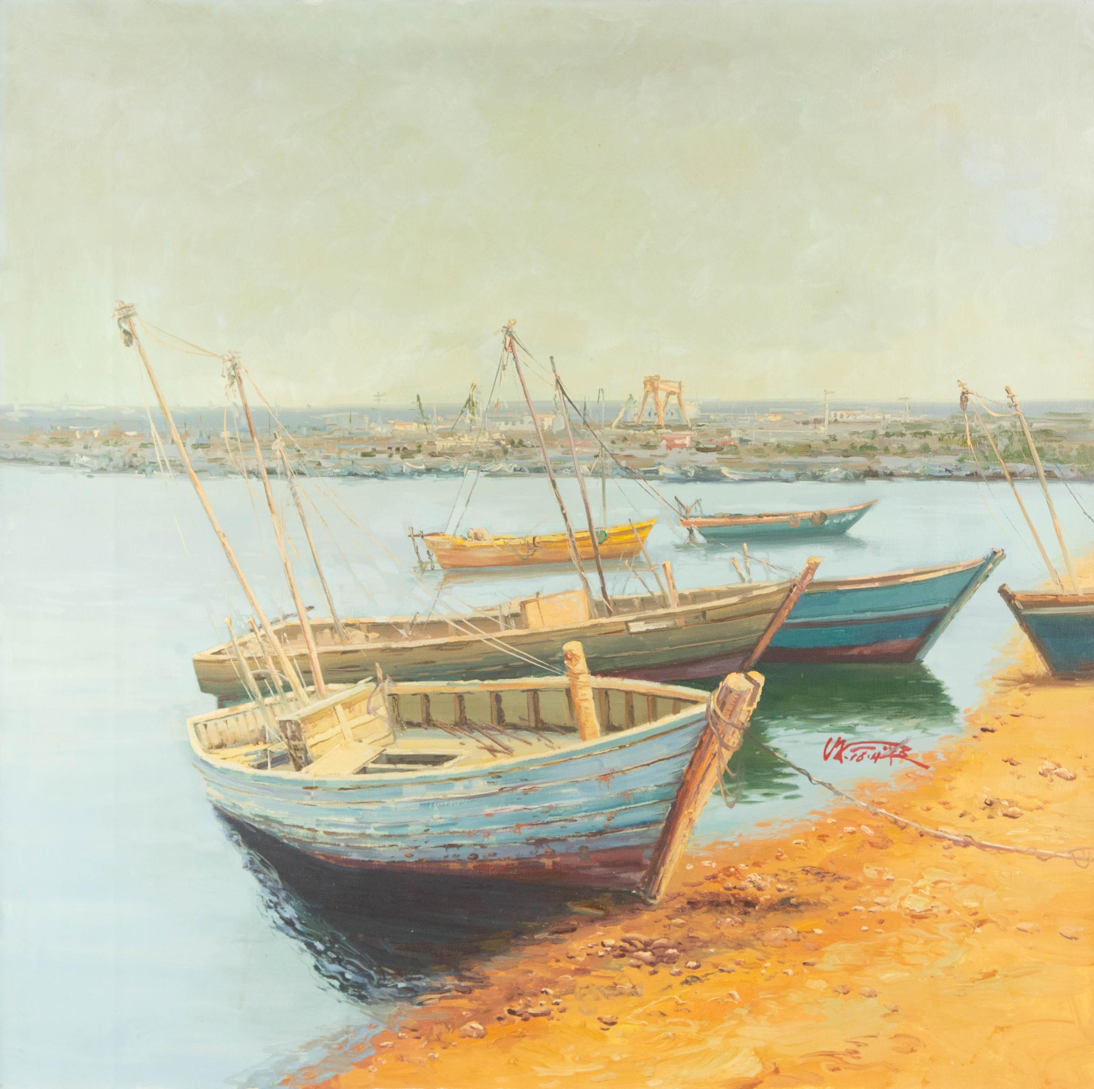 Shanwen Mou Waterscape Original Oil On Canvas "Boat"