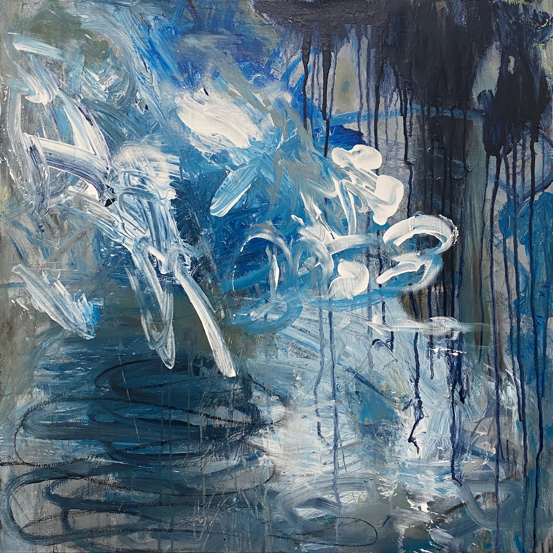 "Translation 2 Debussy Sonata 1", acrylic, abstract, landscape, blue, grey