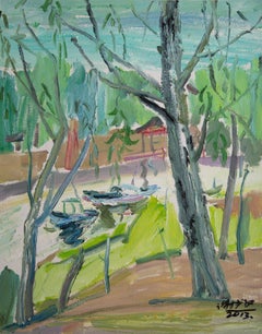 Shaofei Xie Impressionist Original Oil Painting "Willow In Early Spring"