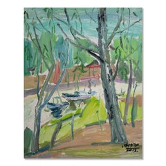 Shaofei Xie Peinture à l'huile impressionniste originale "Willow In Early Spring" (Saule au début du printemps)