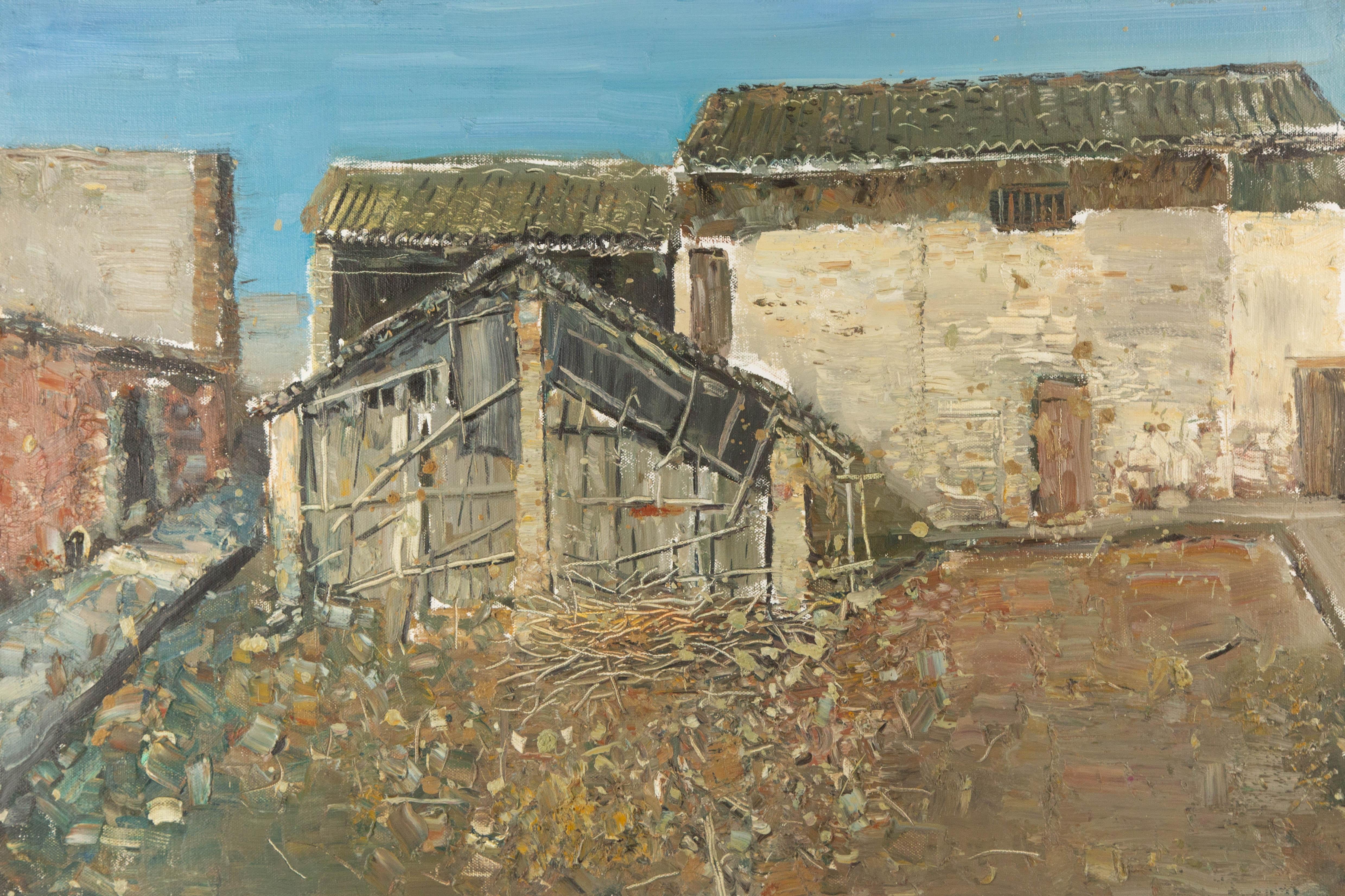  Titre : Ancienne cour
 Médium : Huile sur toile
 Taille : 35.25 x 34.75 pouces
 Cadre : Options d'encadrement disponibles !
 Condit : Le tableau semble être en excellent état.
 Note : Cette peinture n'est pas étirée, elle est expédiée roulée à