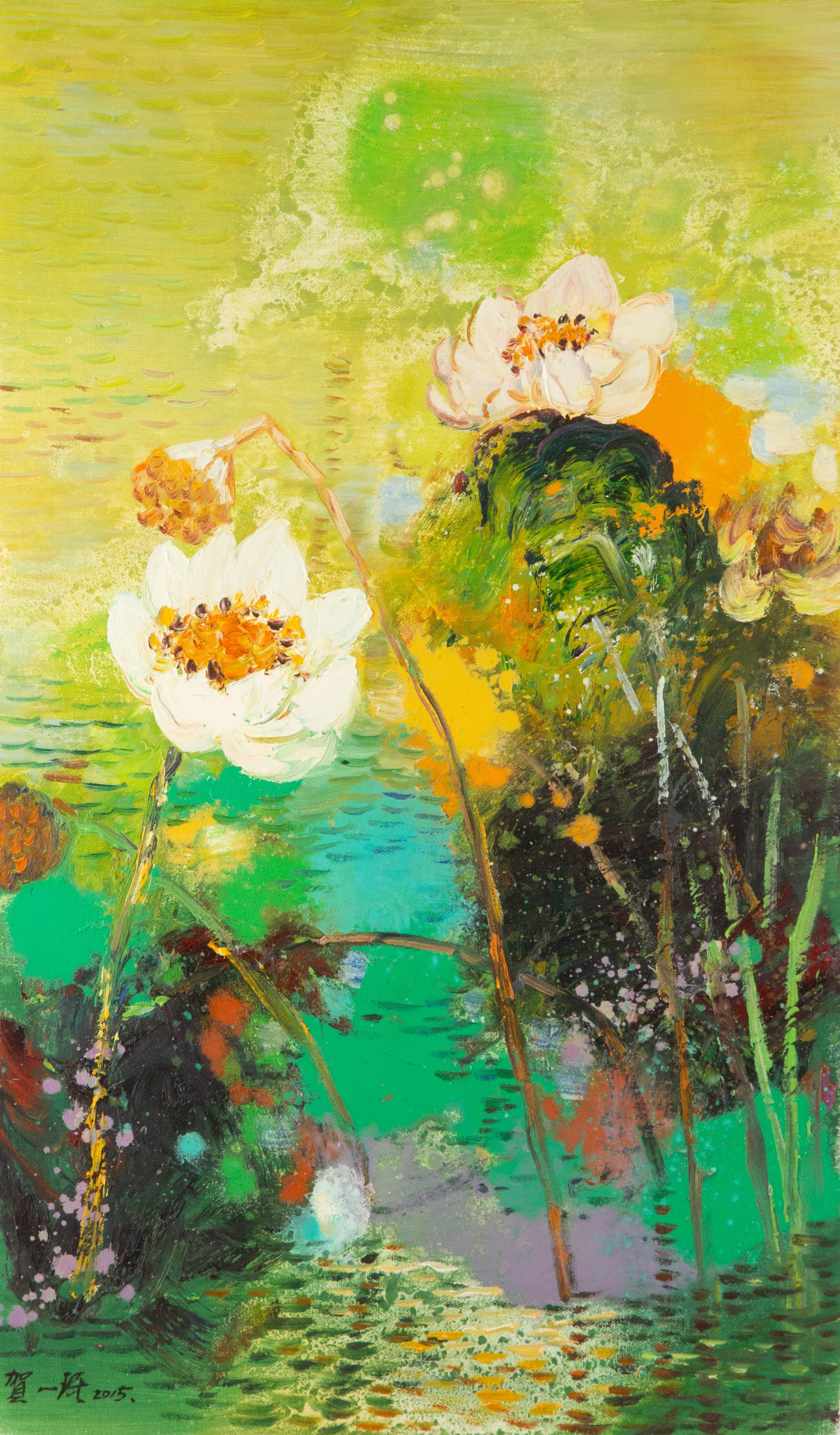 Shaohua Nong Nude Painting - Yimin He Original Oil On Canvas "Lotus Realm - Summer 1"