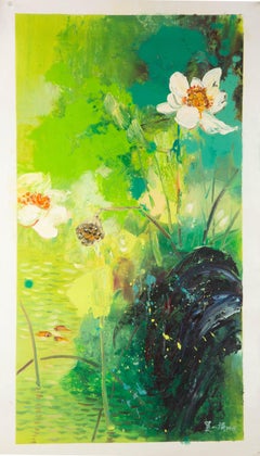 An He  Olio originale su tela "Il regno del loto - Estate 2