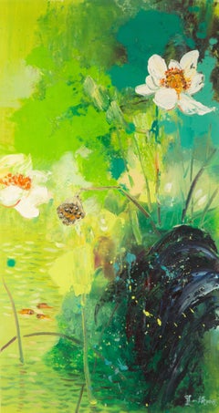 An He  Olio originale su tela "Il regno del loto - Estate 2