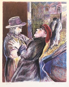 Grand film israélien moderniste Noir Figures, lithographie néo-expressionniste des années 1980
