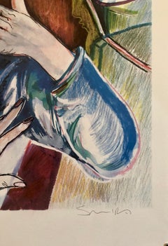 Grand film israélien moderniste Noir Figures, lithographie néo-expressionniste des années 1980