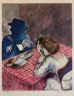 Grand film israélien moderniste Noir Figures, lithographie néo-expressionniste des années 1980