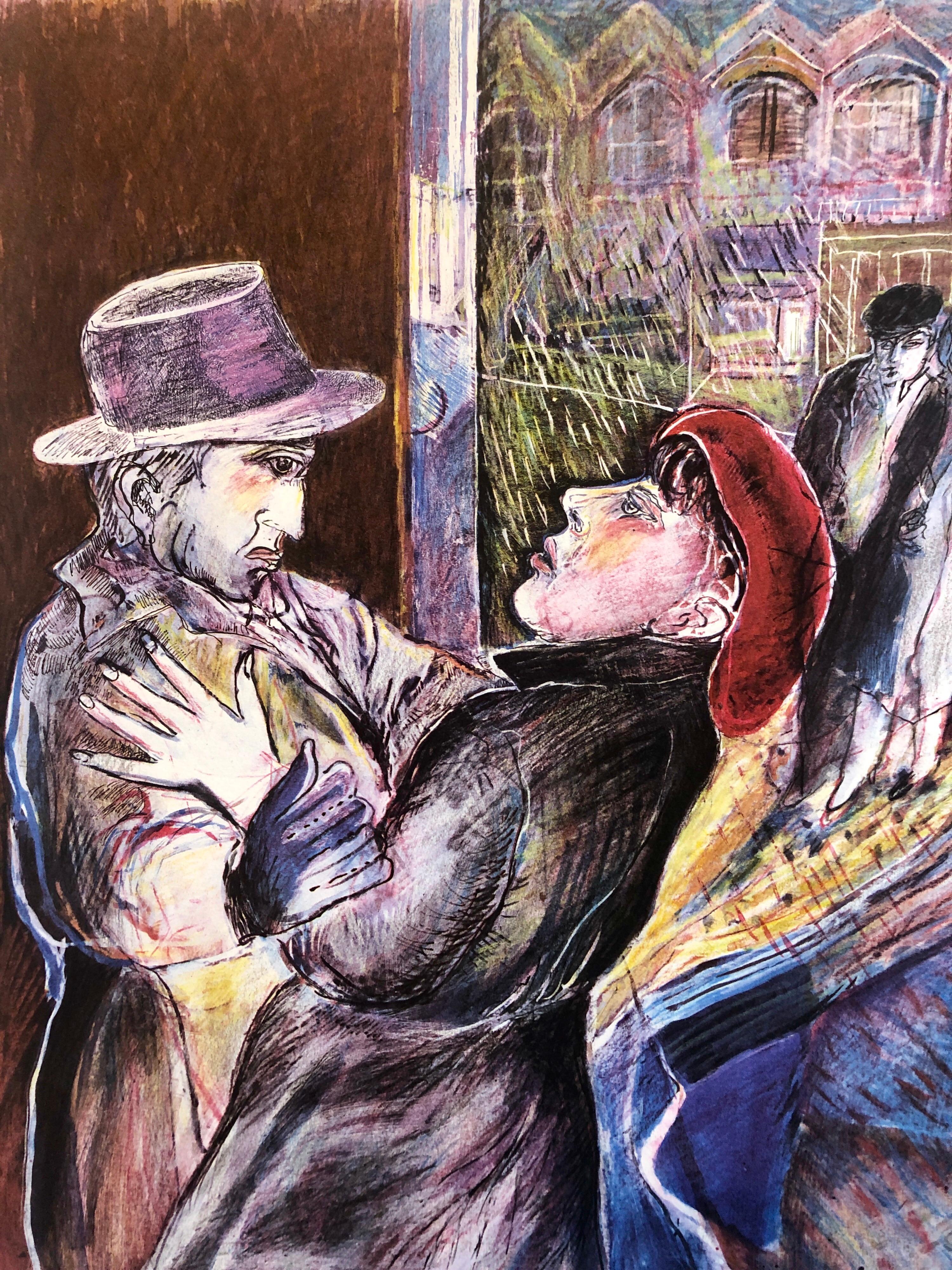 1980er Jahre Große Modernistische Israelische Film Noir Figuren Lithographie Neo-Expressionismus  (Postmoderne), Painting, von Shaoul Smira