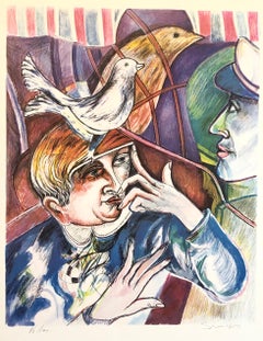 Grand film israélien moderniste Noir Figures, lithographie néo-expressionniste des années 1980