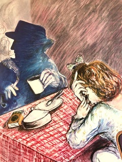 Grand film israélien moderniste Noir Figures, lithographie néo-expressionniste des années 1980