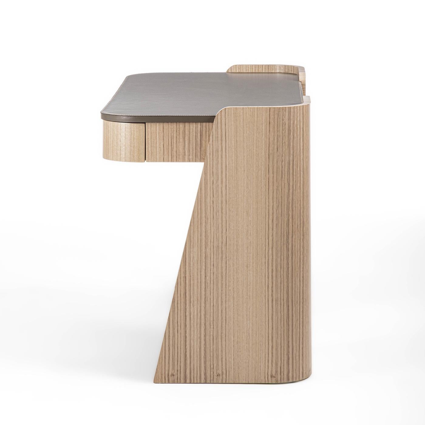 Italian Shape 2-Drawer Leather & Eucalyptus Desk For Sale
