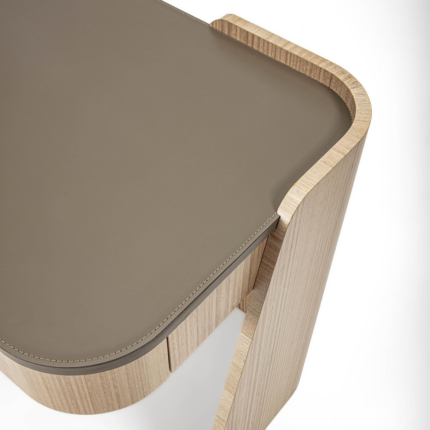 Contemporary Shape 2-Drawer Leather & Eucalyptus Desk For Sale