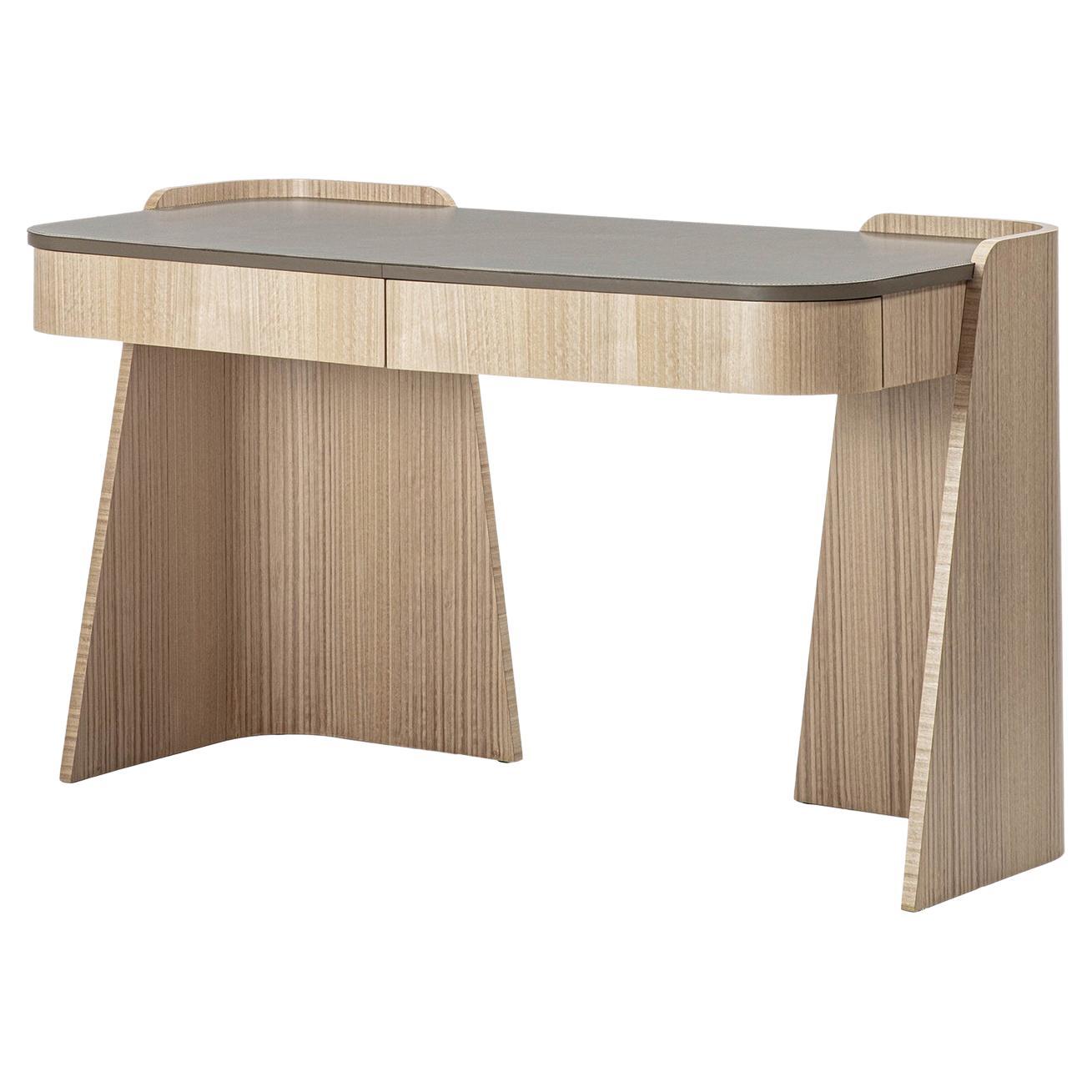 Shape 2-Drawer Leather & Eucalyptus Desk For Sale
