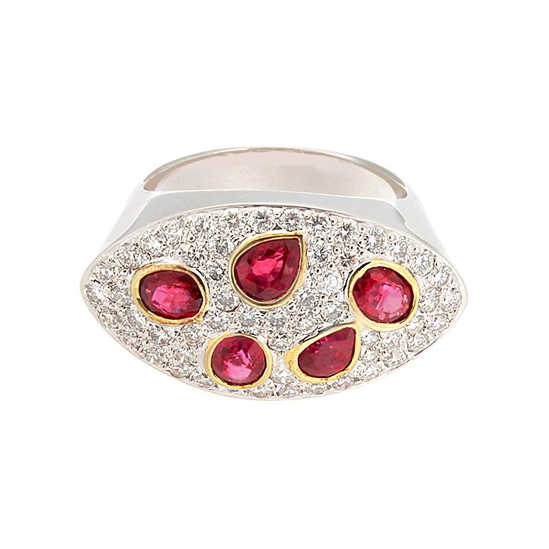 Women's Shape Ruby Diamond Gold Ring