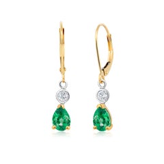 Shape Shape Emerald Diamond Drop Hoop Gold Earrings