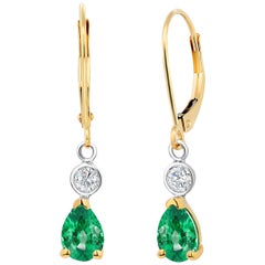 Shape Shape Emerald Diamond Drop Hoop Gold Earrings