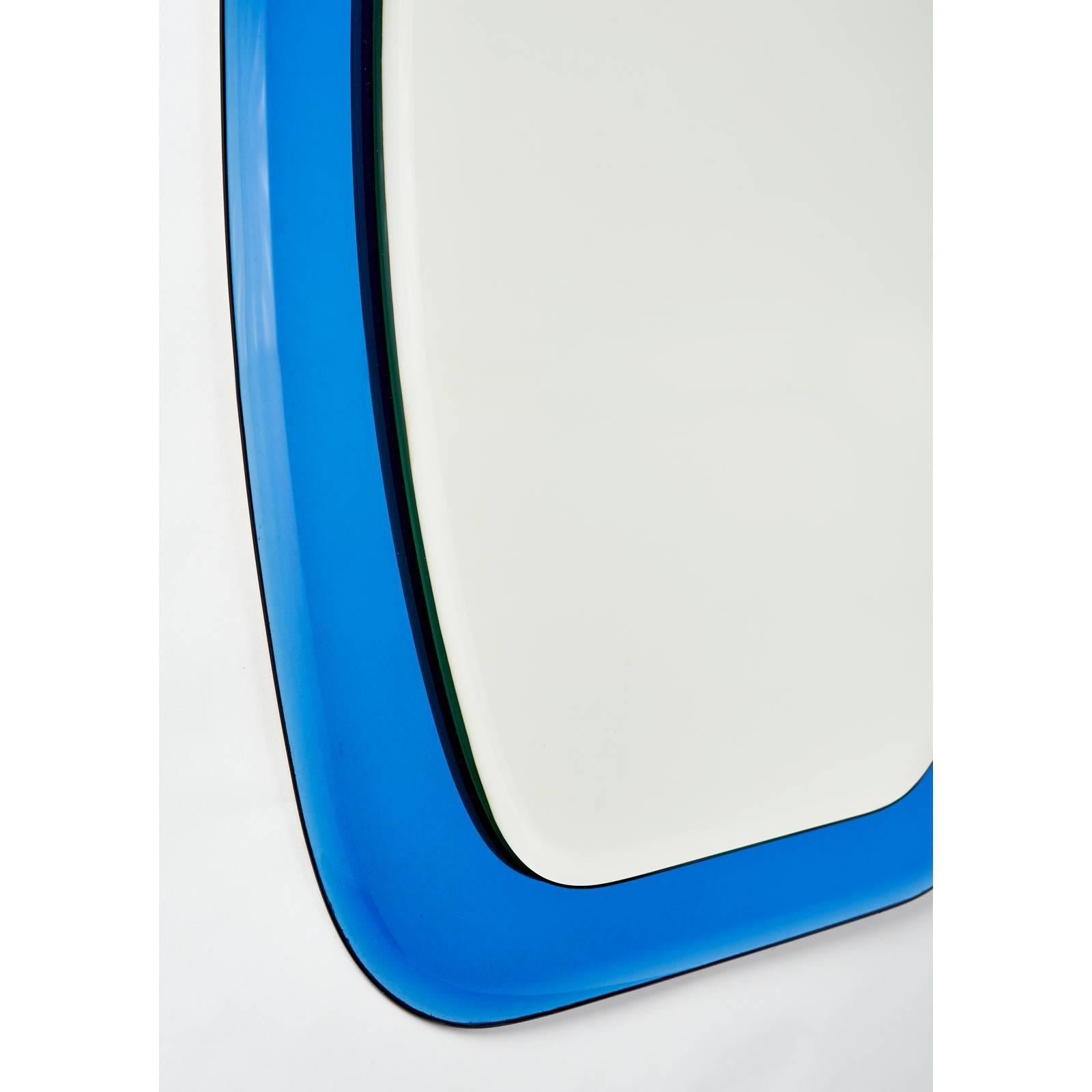 Mid-Century Modern Shaped Beveled Blue Mirror, Italy, 1970s