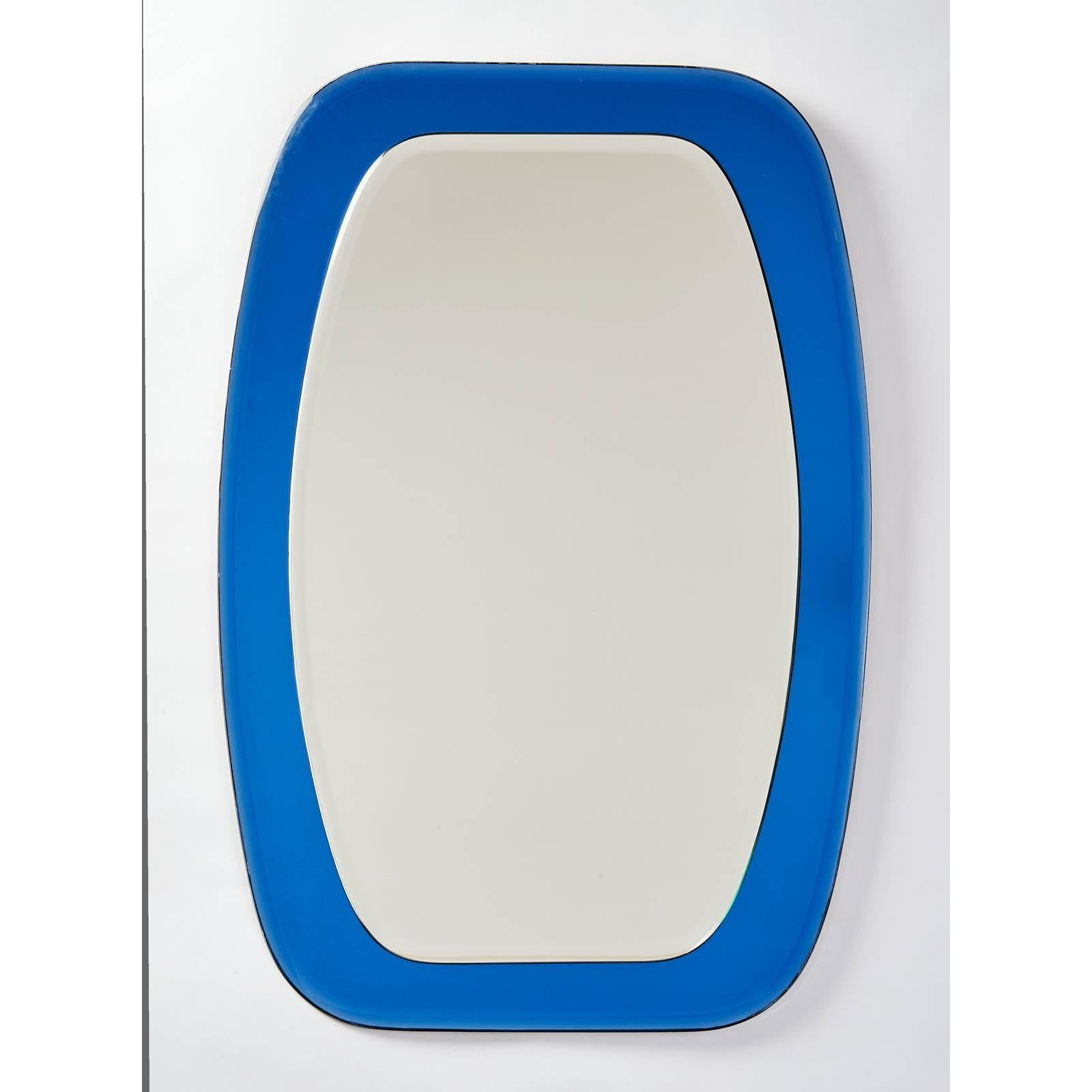 Shaped Beveled Blue Mirror, Italy, 1970s In Excellent Condition In New York, NY