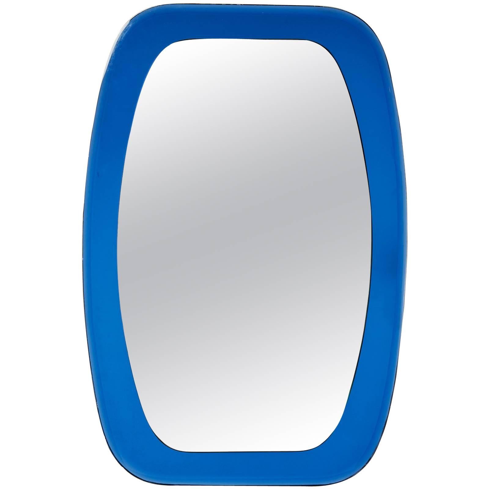 Shaped Beveled Blue Mirror, Italy, 1970s