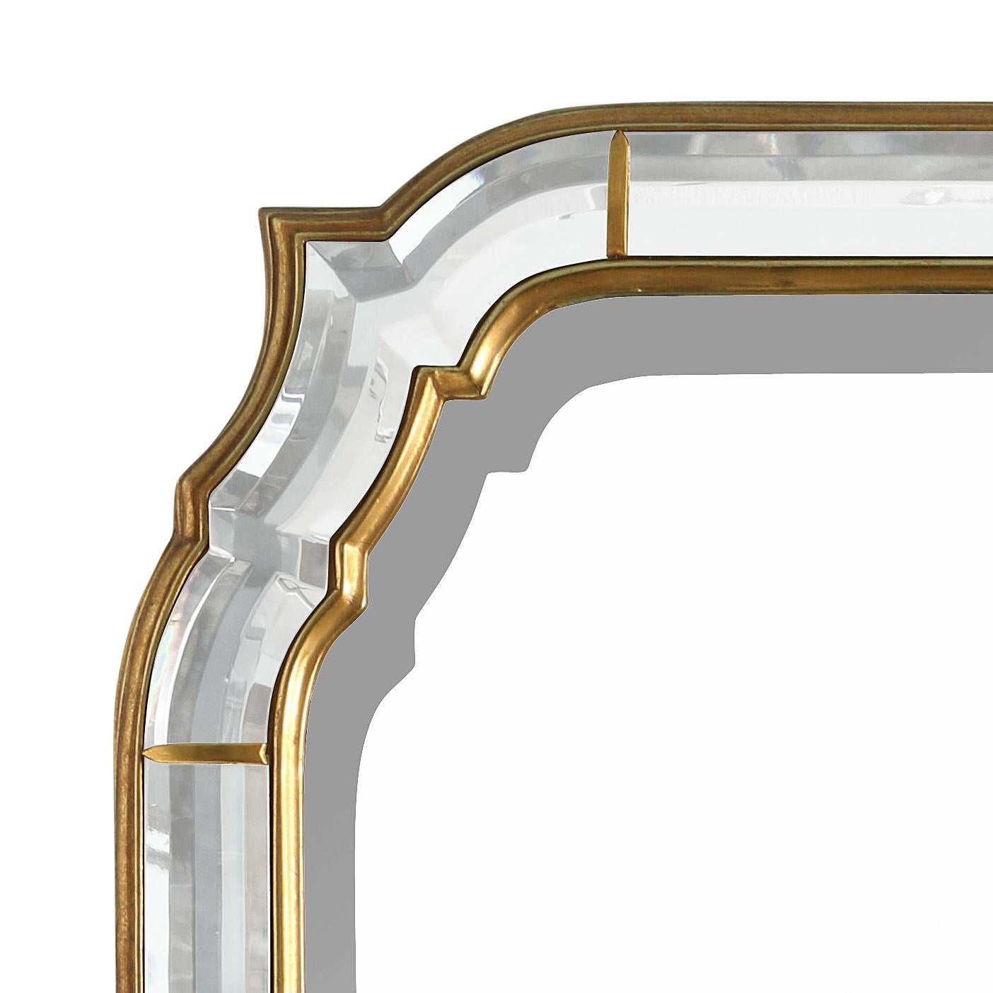 20th Century Shaped Beveled Mirror in Double Gilt Frame For Sale