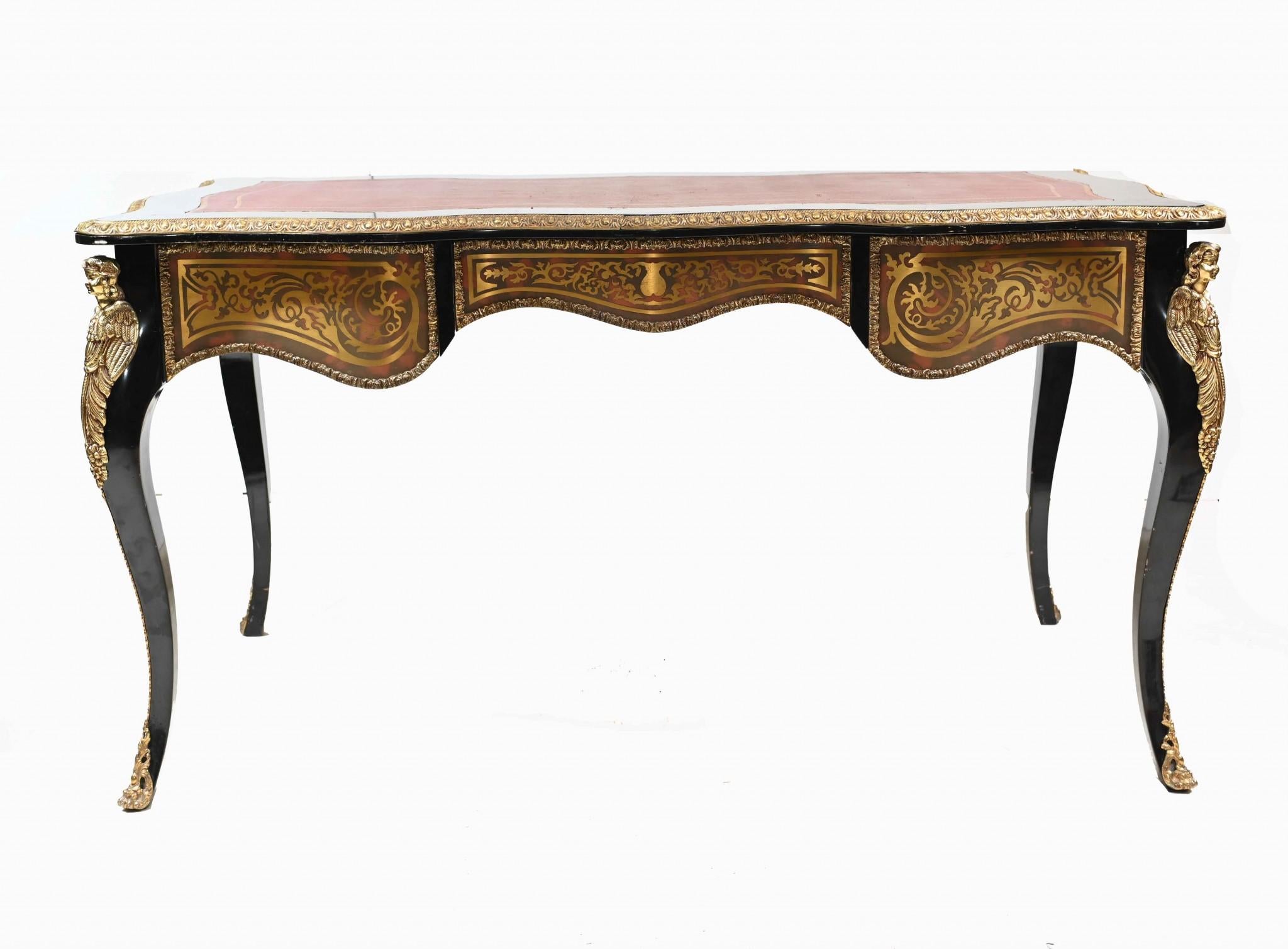 Shaped Boulle Bureau Plat Desk French Interiors In Good Condition For Sale In Potters Bar, GB