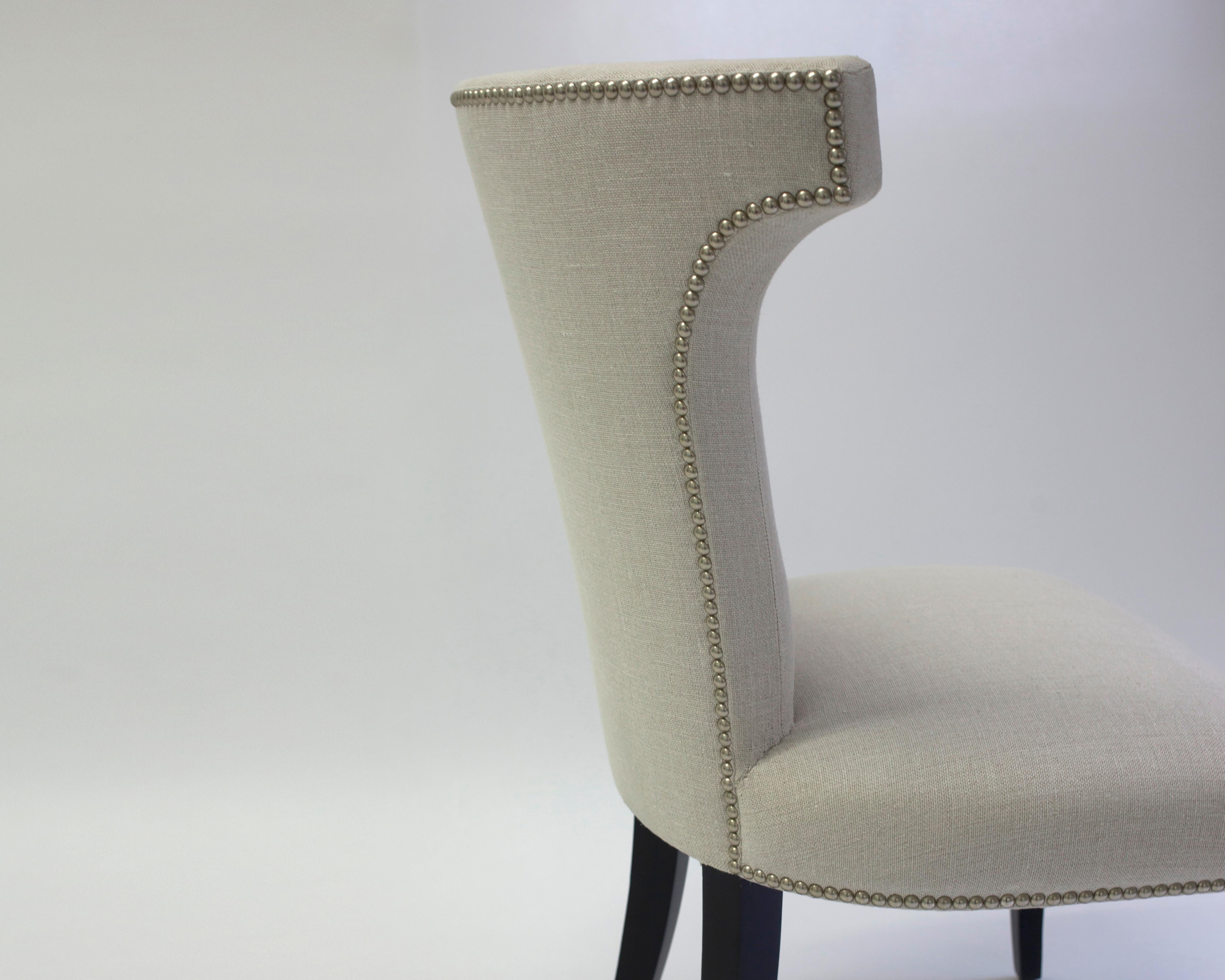 American Shaped Curve Back Dining Side Chair with Self Button Detail and Nailhead Detail For Sale