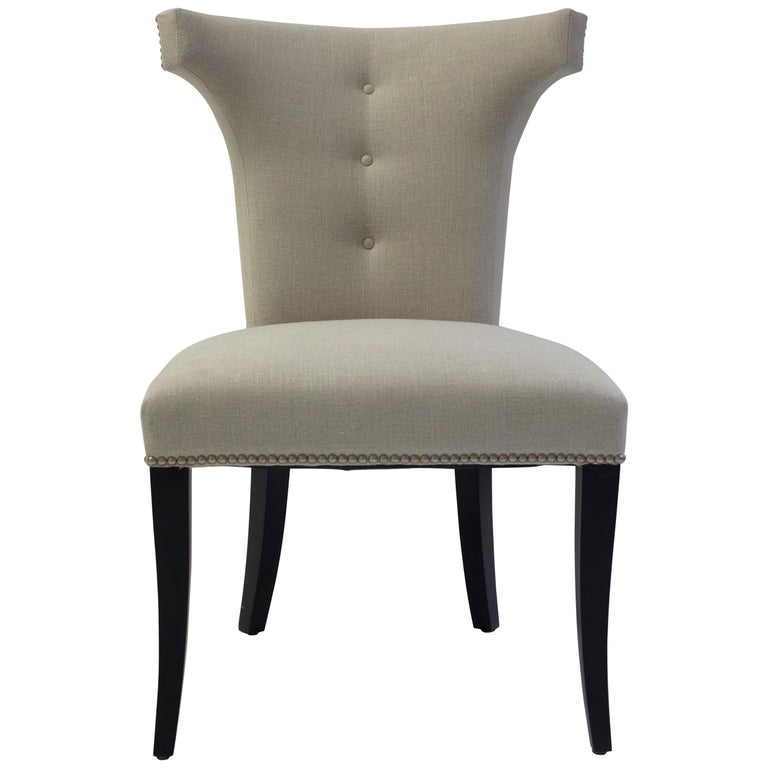 Shaped Curve Back Dining Side Chair with Self Button Detail and Nailhead Detail 1