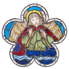 Shaped Ecclesiastical Stained Glass Panel Depicting an Angel