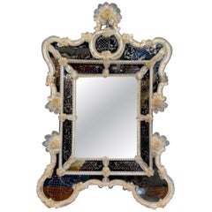 Shaped Italian Etched Murano Glass Mirror