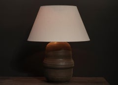 Hand-Thrown Ceramic Table Lamp by California Artist, Linen Shade, New