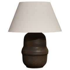 Hand-Thrown Ceramic Table Lamp by California Artist, Linen Shade, New