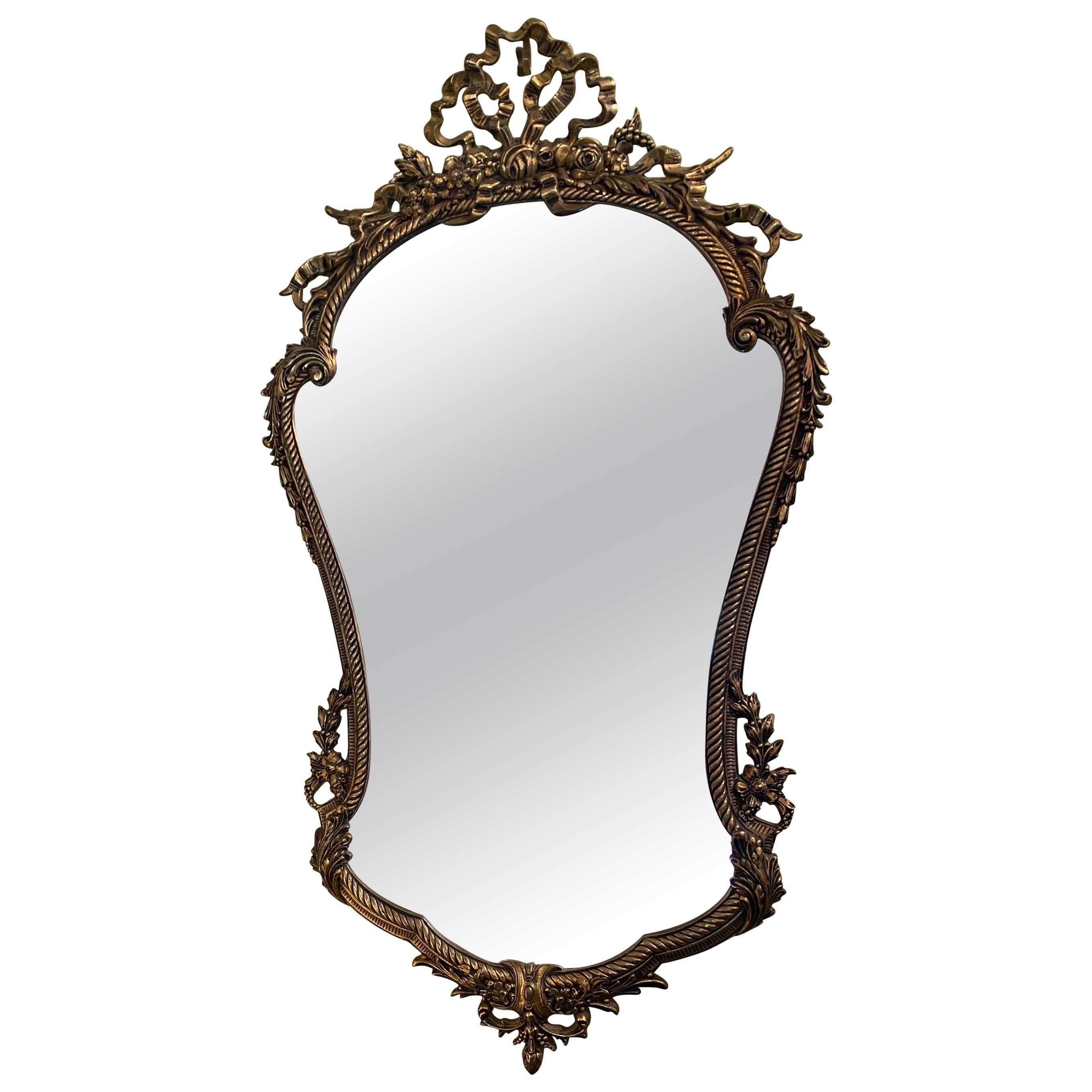 Shaped Louis XV Style Polished Bronze Mirror