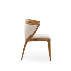 Sedia da pranzo in teak personalizzabile con rivestimento avorio e stile vintage, Mat Line