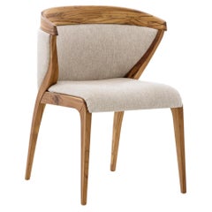 Shaped Mat Dining Chair in Teak with Upholstered Back and Ivory Fabric Seat